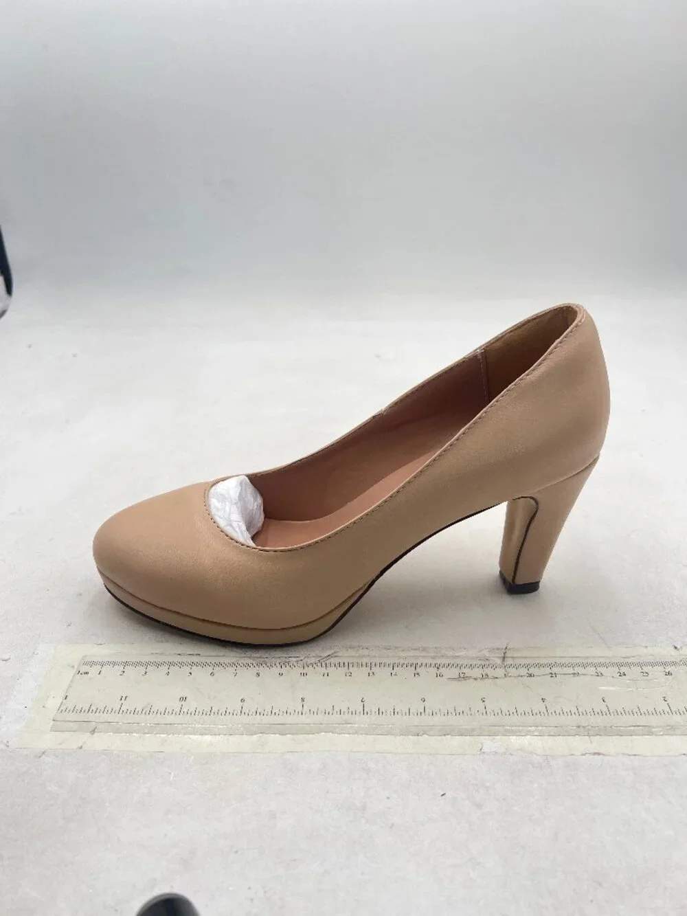 miss left Apricot Low Platform Chunky High Heel Slip On Closed Round Toe Pump